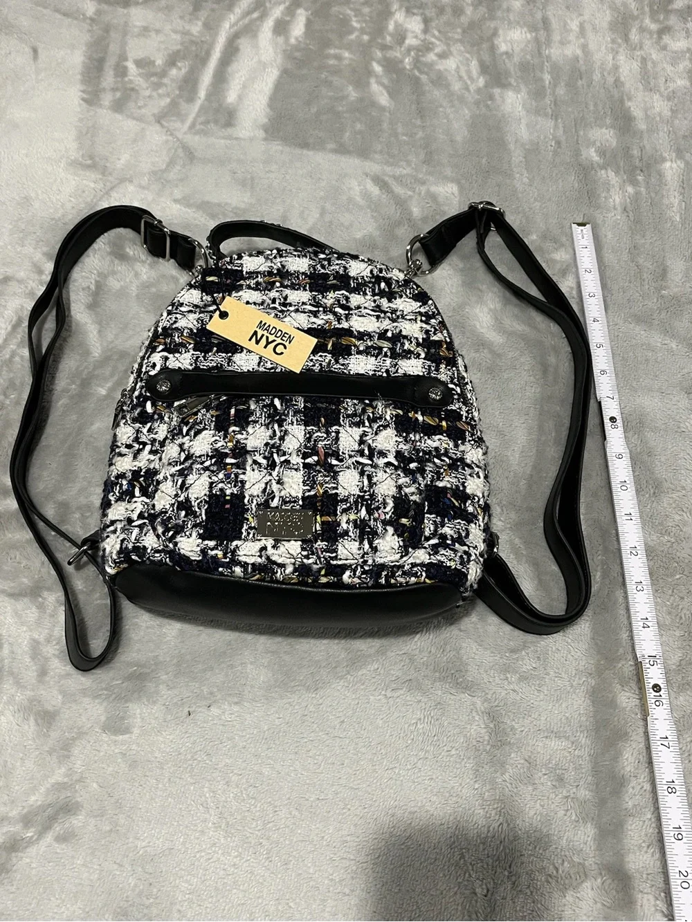 NWT Madden NYC Mini Quilted Boucle Tweed Plaid Backpack Bag
